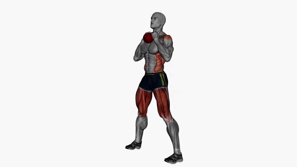 A person holding a kettlebell in both hands and bending at the hips, keeping their back straight.
