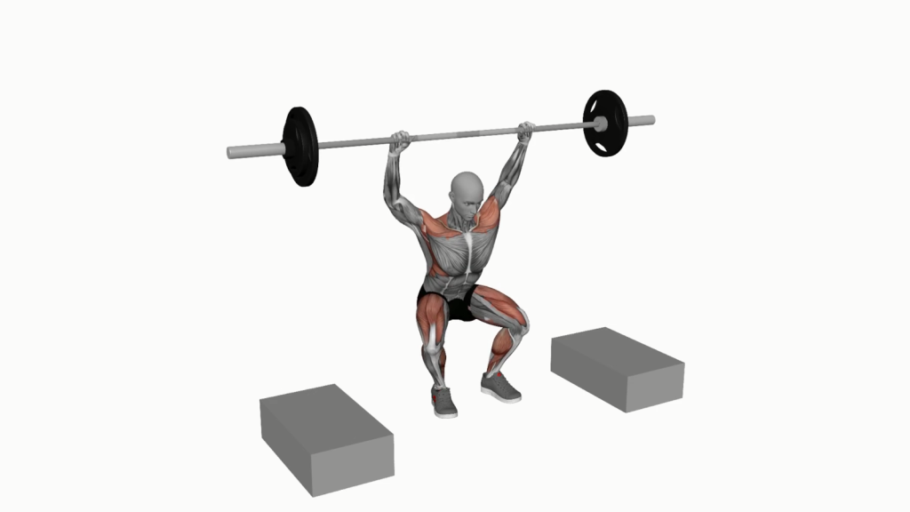 Beginner weightlifter performing Barbell Snatch from Blocks