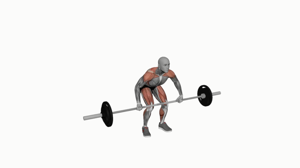 Powerlifter performing a Barbell Split Clean exercise