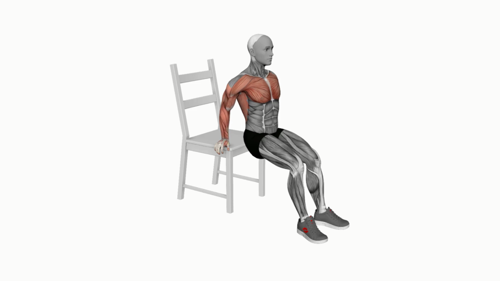 Person doing dip exercise with chair for upper body workout