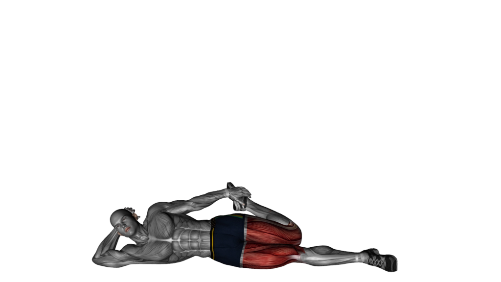 Beginner doing Lying Side Quadriceps Stretch exercise with correct posture and alignment for effective stretching.