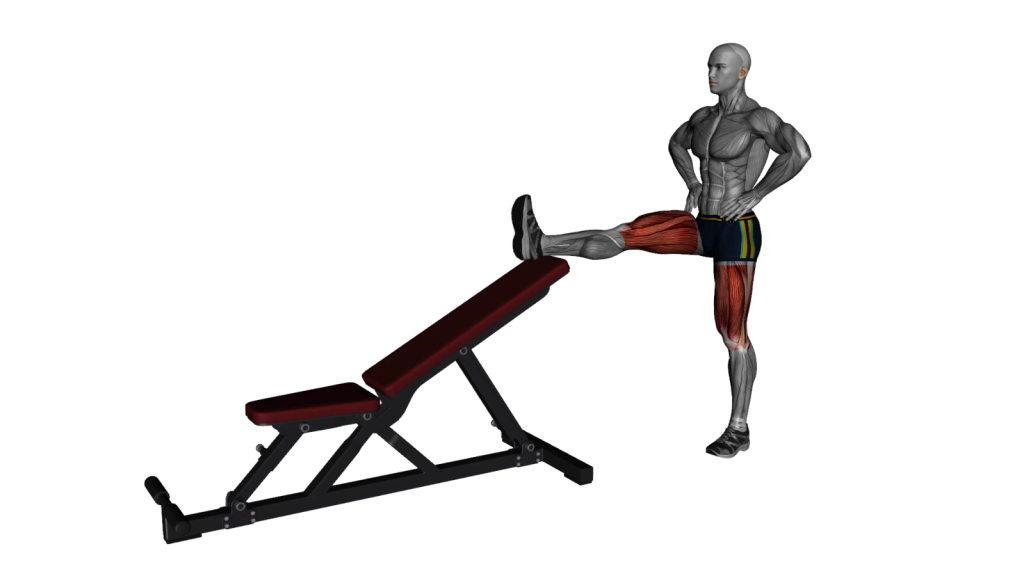 Beginner doing Standing Leg Elevated Hamstring Stretch for improving hamstring flexibility and strength.